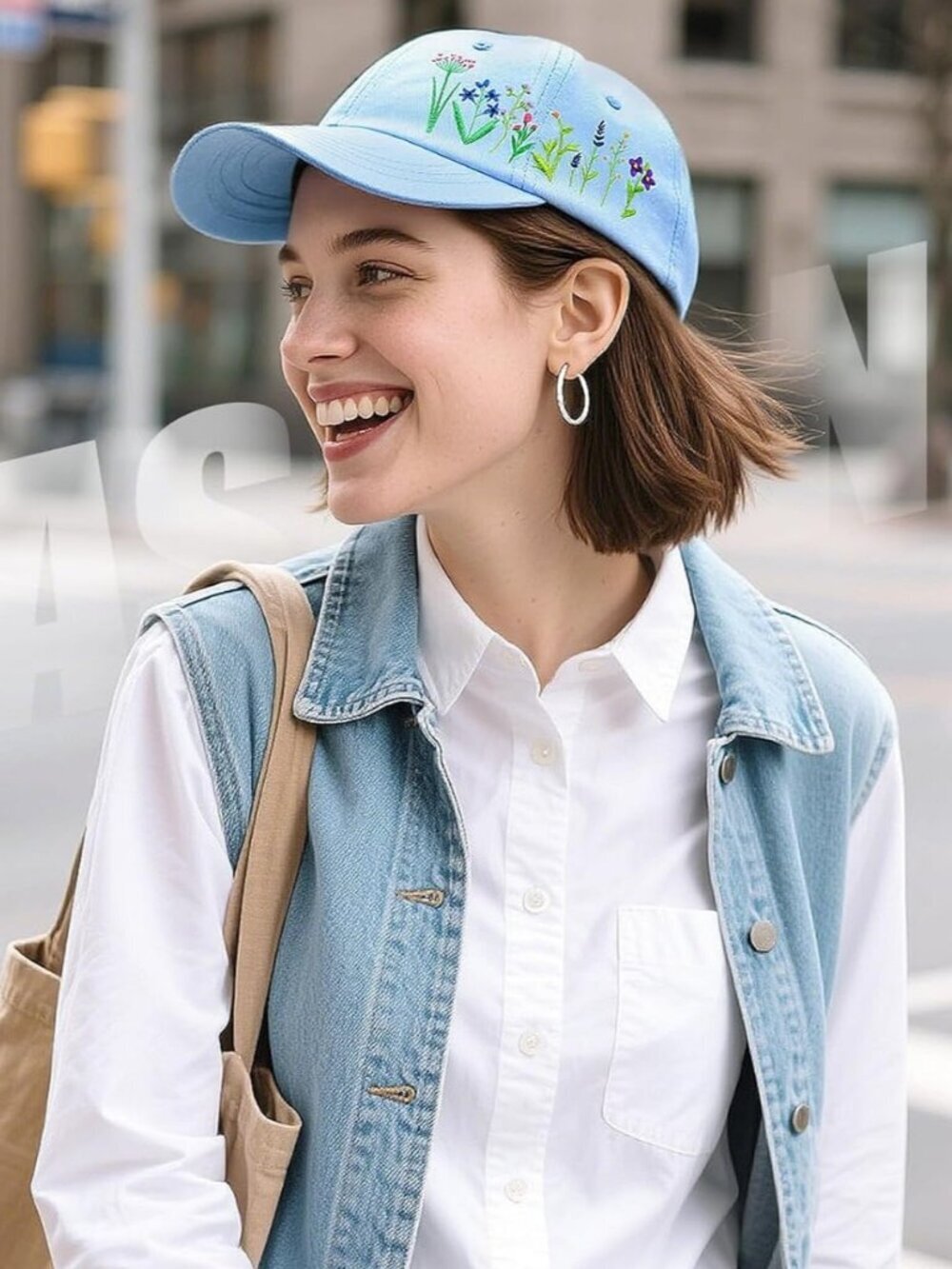 Women's Embroidered Baseball Cap Adjustable Soft Breathable Hats Floral (Blue)